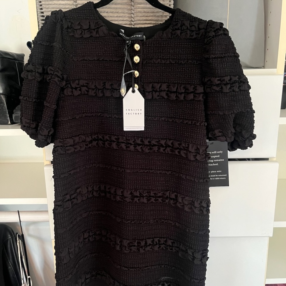 English Factory Black Smocked Mini Dress